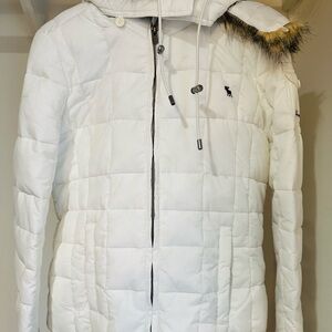 Abercrombie & Fitch White Puffer Jacket with Fur Hood